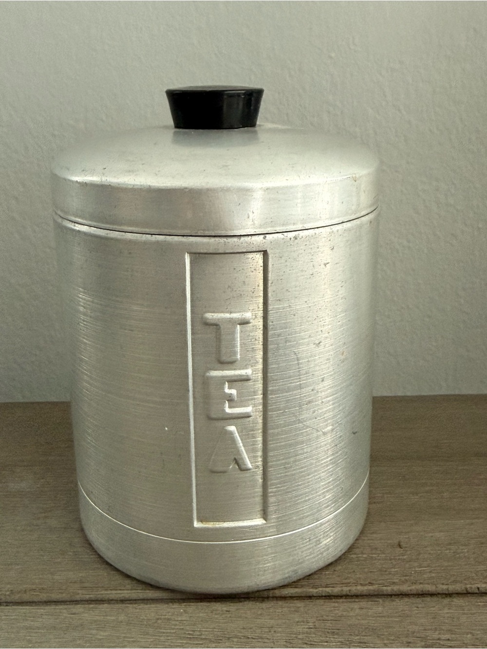 Vintage 1950s Aluminum Tea Canister